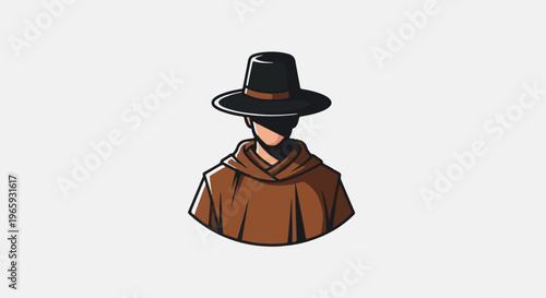 Stylized illustration of a cloaked figure wearing a wide-brimmed hat and eye patch