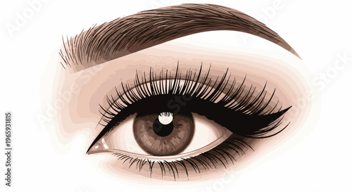 Close-up illustration of a woman's expressive brown eye with long lashes and arched brow
