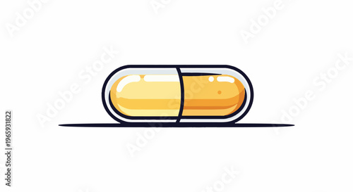 A simple, stylized illustration of a single yellow pill capsule with a shadow