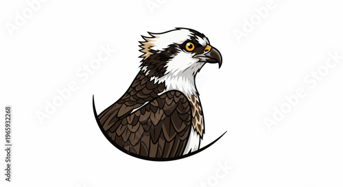 A detailed, pixelated illustration of an osprey's head and upper body