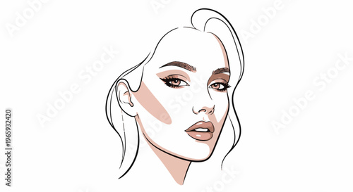 Stylized portrait of a woman with defined makeup, featuring delicate lines and subtle blush tones