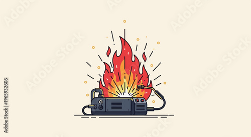 Welding torch creating intense flames and sparks