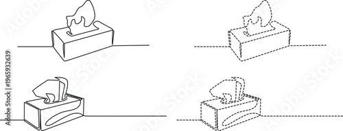 Creative depictions of a tissue box with a playful cat design popping out of it Vector