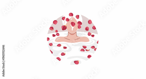 A person enjoys a relaxing bath filled with milk and scattered red rose petals