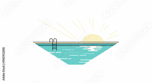 Sunny day at the pool with sun rays and a ladder