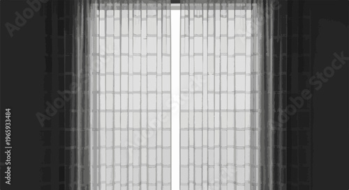 Soft, sheer curtains in a monochromatic tone, creating a textured, veiled window effect