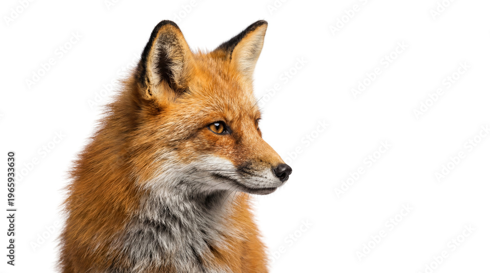 Fototapeta premium Red Fox Portrait with Sharp Details and Intense Gaze isolated on transparent background