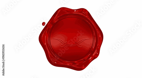 A textured, red wax seal with a delicate, symmetrical emblem embossed in its center