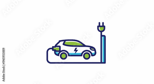 Icon of a car plugged into a charging station with a lightning bolt