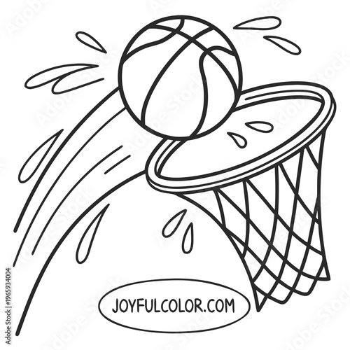 Basketball dropping into net with splash effect dynamic visual for sports fans energetic action graphic joyfultocolor.com