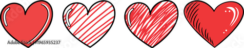Red heart shapes patterned love emotion design set