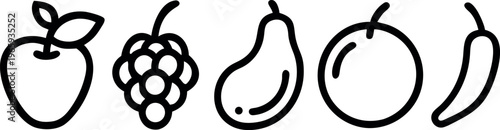 Fruit Icons Apple Grape Pear Orange Banana Outline