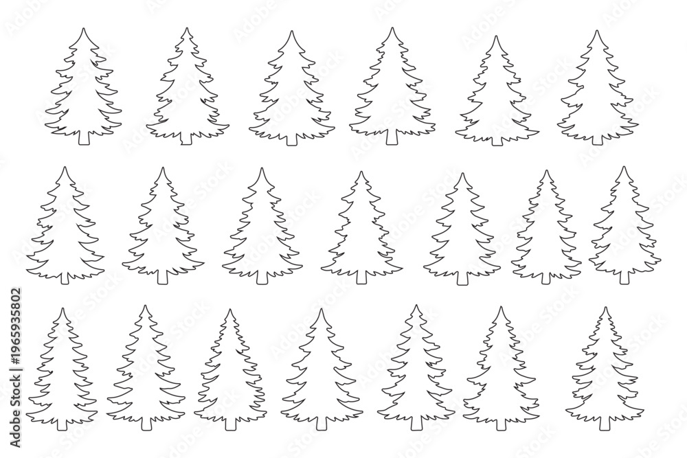 Obraz premium Minimal Christmas Tree Icon Set – Hand Drawn & Solid Styles