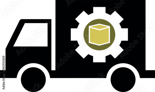 Logistics and transportation concept with truck and gear icon for industry or manufacturing