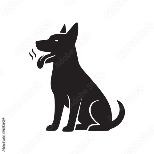 Black silhouette of a panting dog sitting