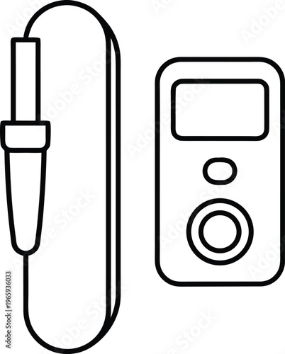 839 ph meter probe with handheld reader unit display detailed line art vector illustration on transparent background