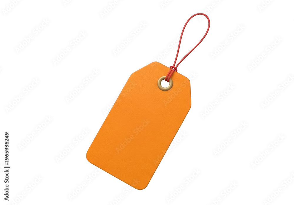 Fototapeta premium Blank orange tag with red string isolated on transparent background