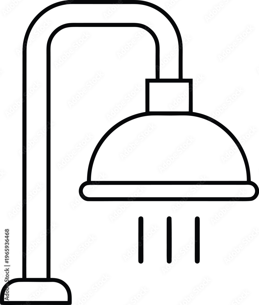 Obraz premium 829 safety shower overhead drench system with pipe detailed line art vector illustration on transparent background