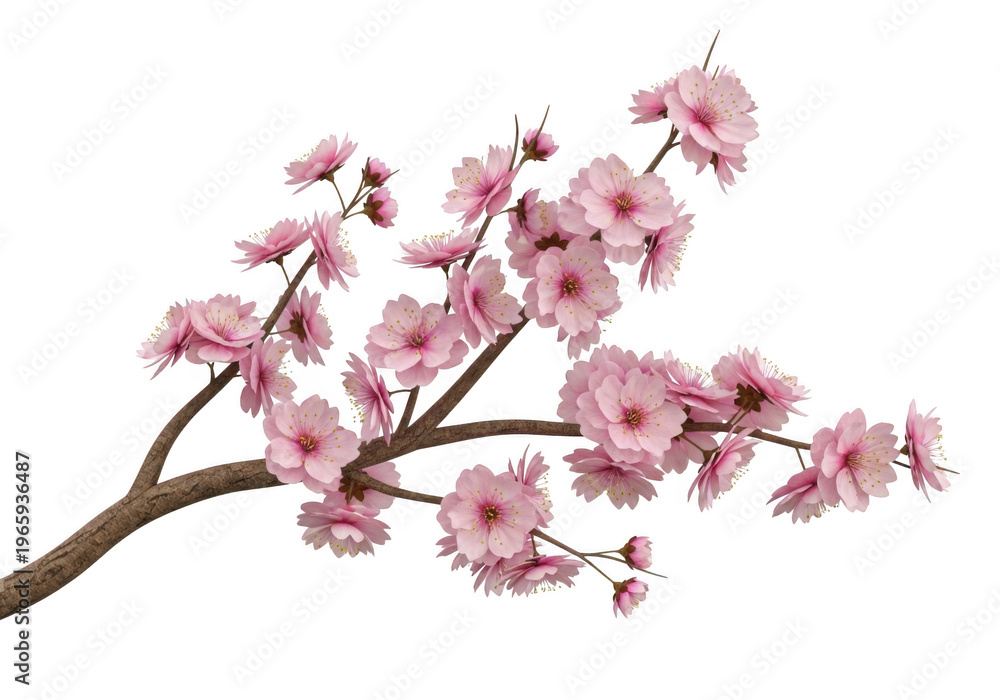 Fototapeta premium Pink cherry blossom branch with flowers isolated on transparent background