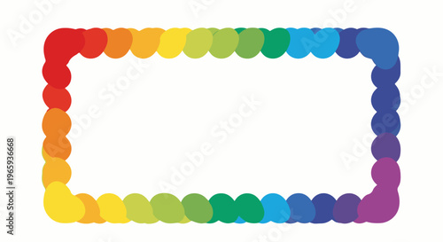 Colorful circles form a vibrant, abstract rectangular border against white