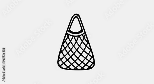 Hand-drawn black outline of a net shopping bag on a light gray background