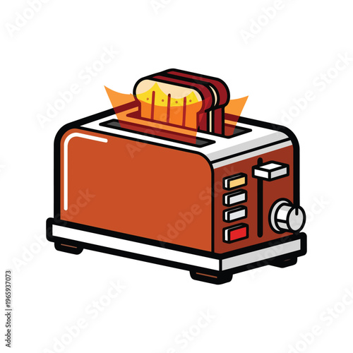 Modern toaster with toasted bread slices popping up, kitchen appliance illustration