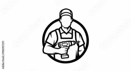 Silhouette of a person in overalls holding a power drill