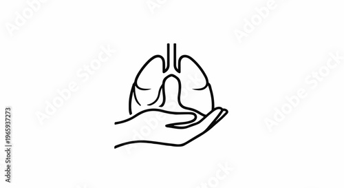 Line art of a hand gently holding human lungs