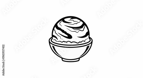 Stylized black and white illustration of shaved ice in a bowl