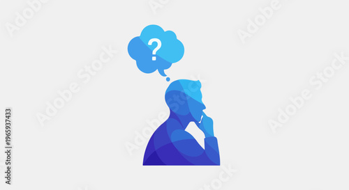 Silhouette of a person thinking with a question mark in a thought bubble