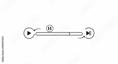 Simple black and white graphic of media playback controls with play, pause, and next buttons