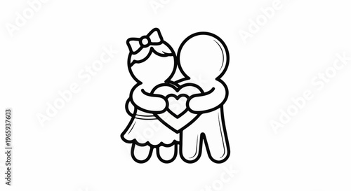 Stylized figures hug, holding a heart shape