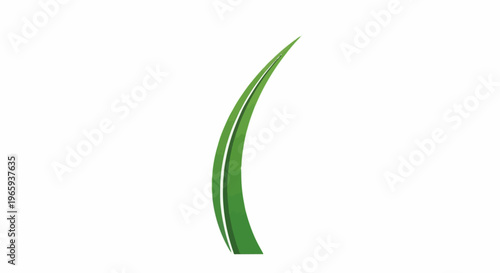 Stylized green grass blade curving gracefully against a white background