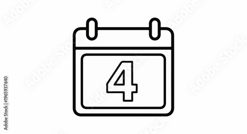 Simple line icon of a calendar page showing the number four