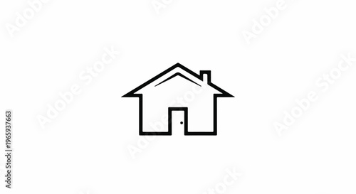 Simple outline drawing of a house with a peaked roof, chimney, and door