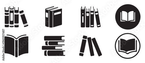 Books on shelf icon set representing bookstore and personal library collection. vector illustration eps 10