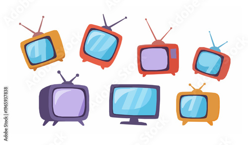 Cartoon television collection colorful TV screens vector set playful media devices isolated on white
