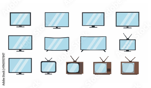 Television vector set modern smart TV and retro screen collection flat design isolated on white background