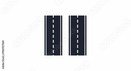 Stylized illustration of two dark asphalt roads with white dashed lines