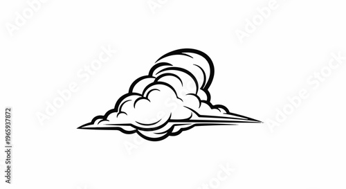 A stylized black and white drawing of a cumulus cloud against a white background