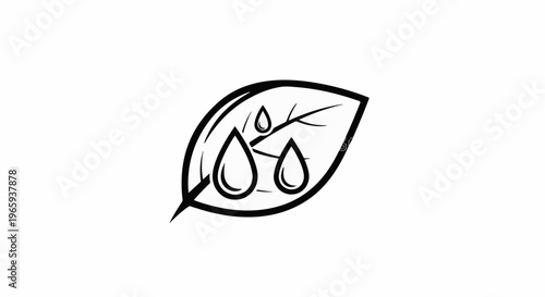 Stylized leaf with three water droplets