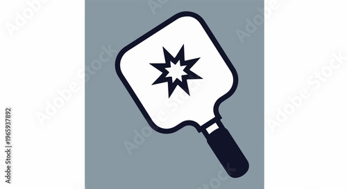Stylized magnifying glass reveals an eight-pointed starburst on gray background