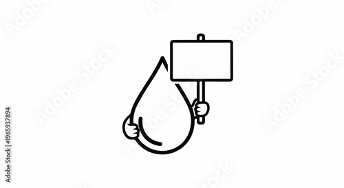 Stylized water drop character holding a blank sign