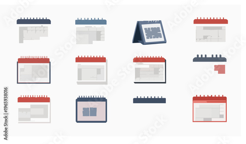 Calendar vector set monthly and weekly planner collection flat design isolated on white background