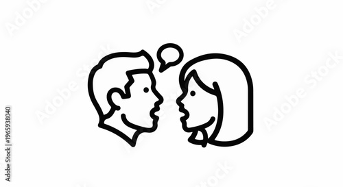 Two faces in profile, facing each other, with a speech bubble between them