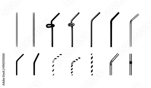 Drinking straws vector set reusable paper and plastic straw collection isolated on white background