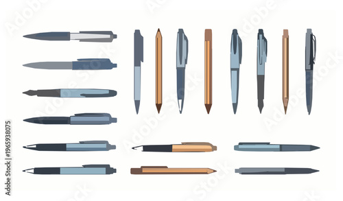 Pen and pencil vector set office and school writing tools flat design collection isolated on white background