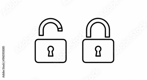 Two simple outline icons of padlocks, one unlocked, one locked