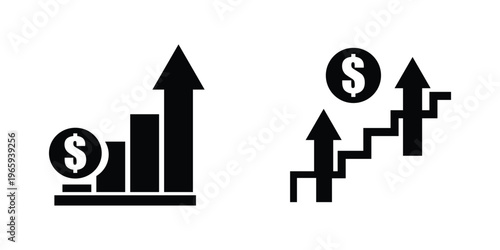 Business growth and finance glyph icon set. Profit chart symbols vector.