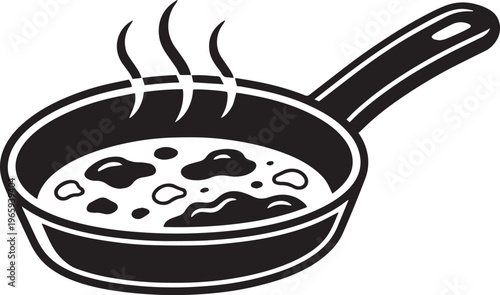 Black Frying Pan with Sizzling Food